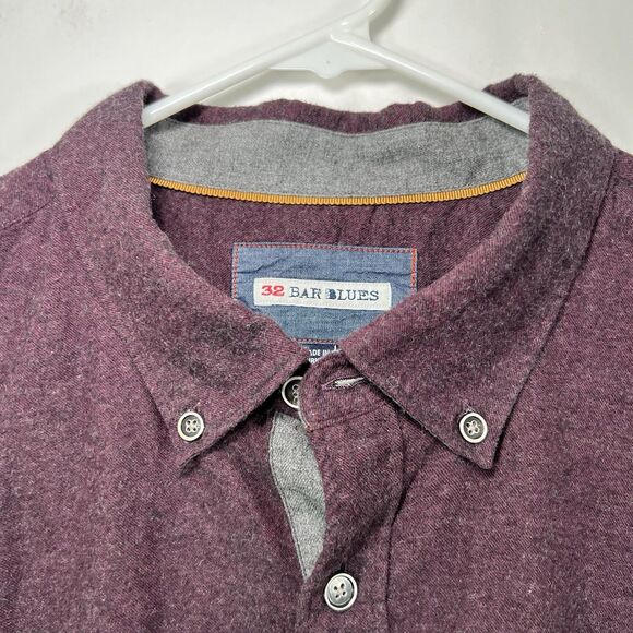 32 Bar Blues Button Down Flannel Shirt Mens Size XXL 2XL Maroon Cotton Cashmere - Picture 6 of 13